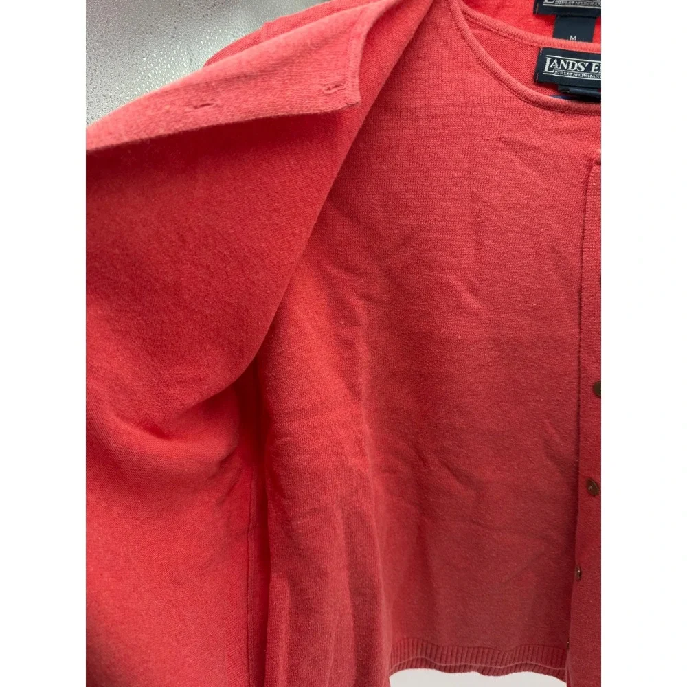 Lands End‎ Coral Pink Sweater Twin Set Cardigan Pullover Petite Medium 10-12